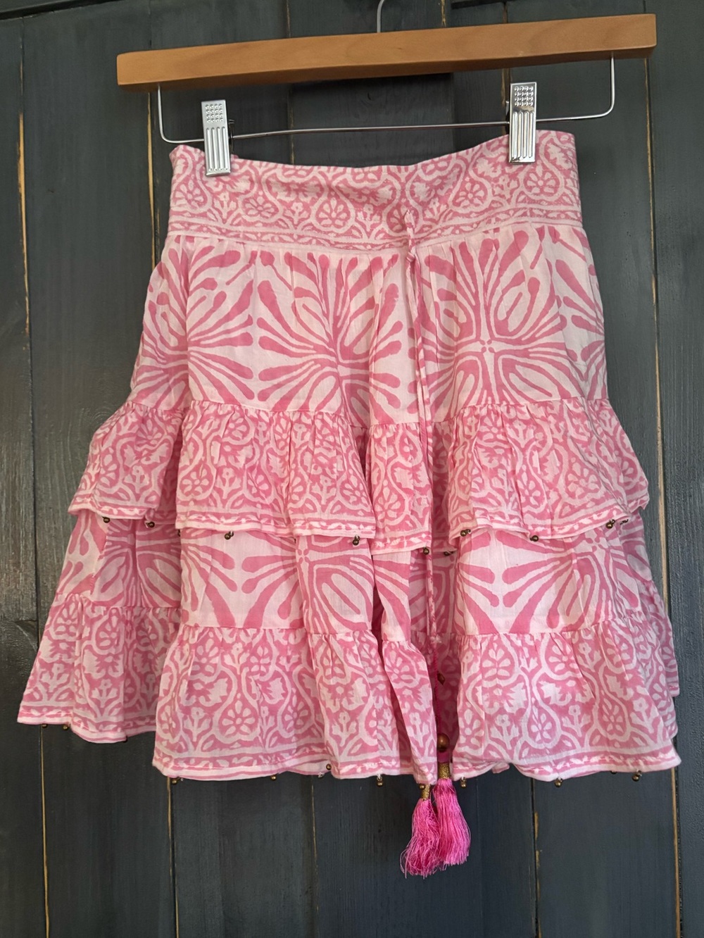 BELL Women's Pink Tiered Boho Skirt Sz XS